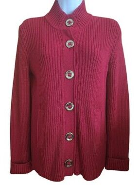 Charter Club Ribbed Button Front Cardigan Deep Red Size P/S